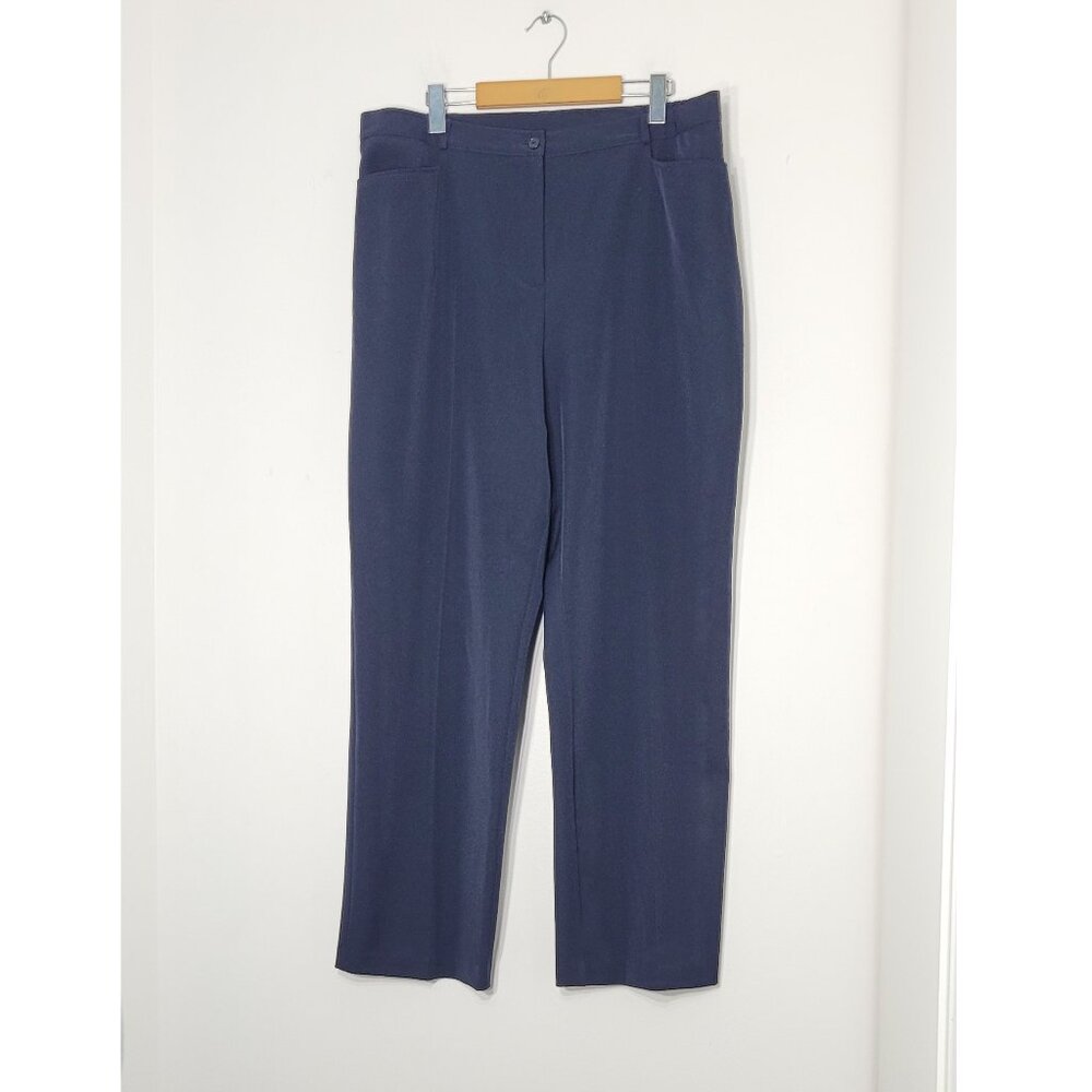 Stephanie Blue Pockets High Rise Straight Wide Leg Dress Pants Plus Size 20